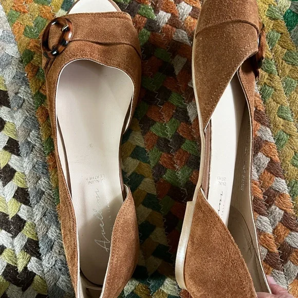 Avellini Brown Suede Peep Toe Flats with Buckle Made in Italy - Picture 9 of 12